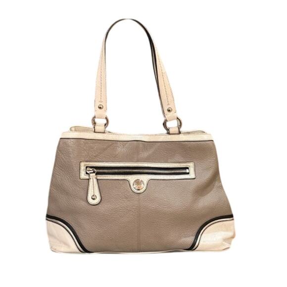 COACH Laura Spectator Satchel*Kisslock*Gray with White/Black Pebbled leather - Picture 1 of 1